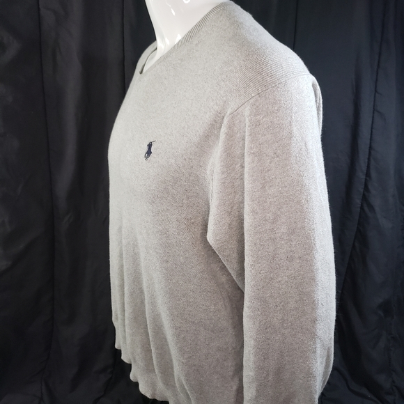 Ralph Lauren Polo Light Grey Cotton V-Neck Sweater Men's Size XL - Picture 8 of 14